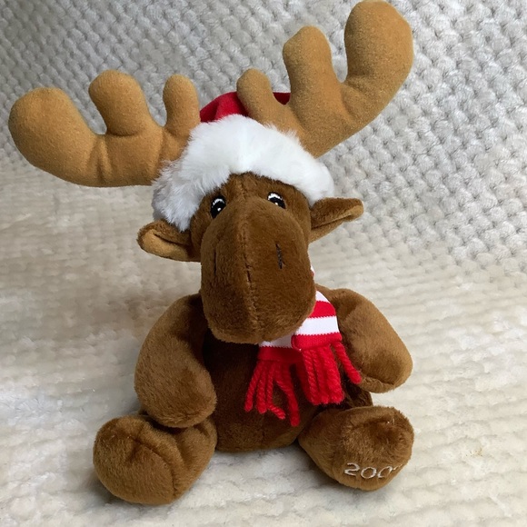 SEARS Vintage 2005 Plush Kris Moose Stuffed Animal Toy Santa Hat and Scarf - Picture 1 of 9